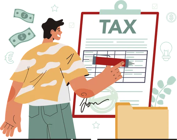 Man filling tax form  Illustration