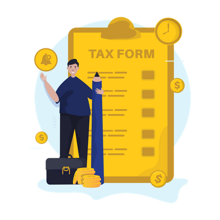 Man filling tax form Illustration