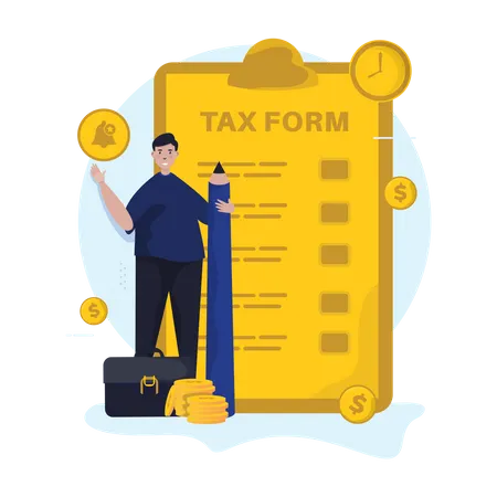 Man filling tax form Illustration