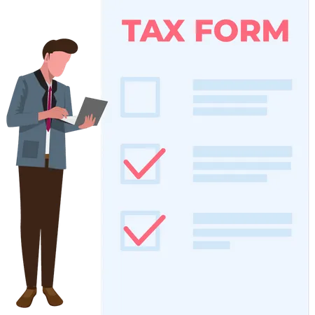 The Boy Is Filling The Tax Form Illustration