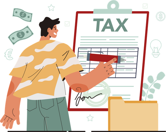 Man filling tax form  Illustration