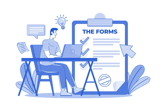 The Guy With The Laptop Fills Out The Forms Illustration