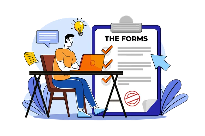 Man fills out the forms  Illustration