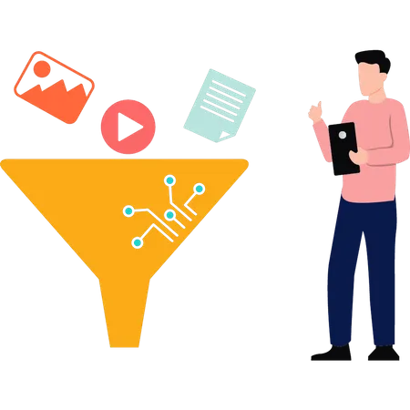 Man filtering data  Illustration