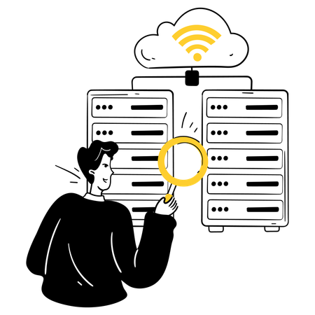 Man find Data Transmission Between Servers  Illustration