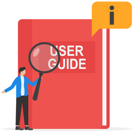 Man find information from user guide book  イラスト