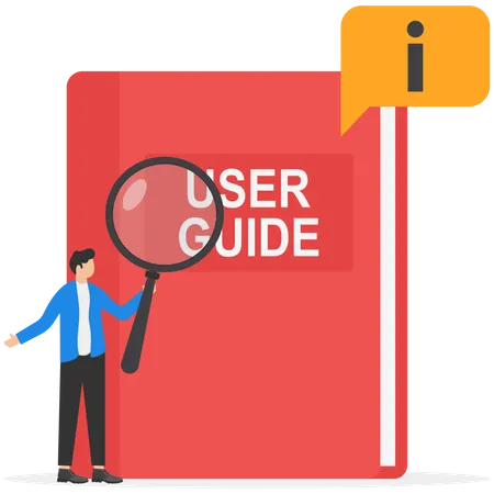 Man find information from user guide book  일러스트레이션
