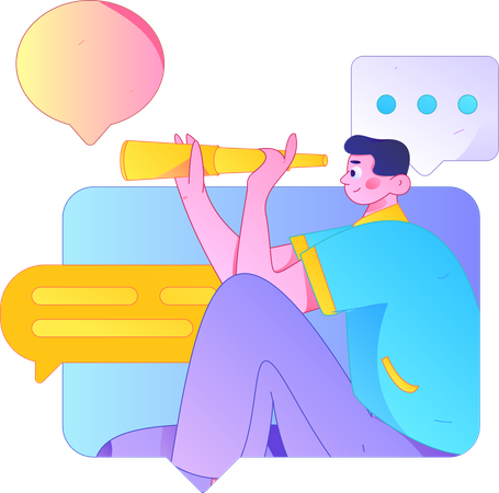 Man find mobile chat  Illustration