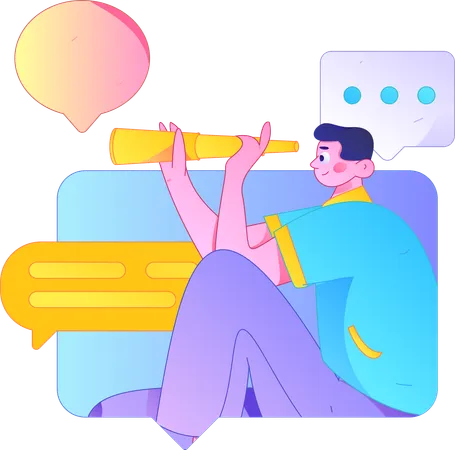 Man find mobile chat  Illustration