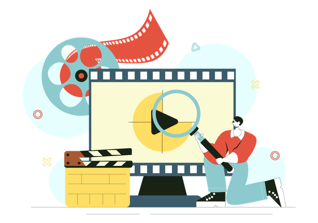 男が映画を見つける  イラスト
