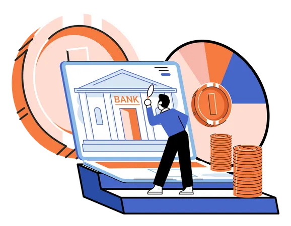 Man find online bank platform  Illustration