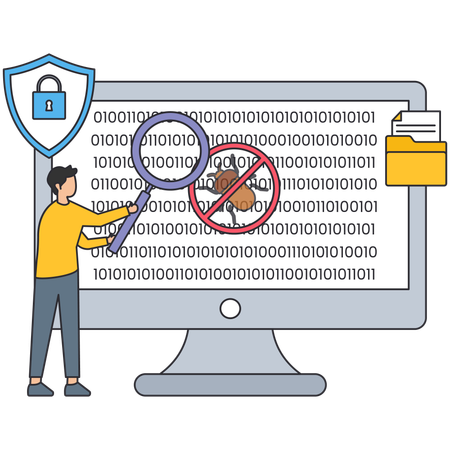 Man find virus while solving Error  Illustration