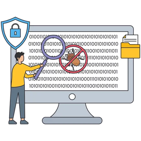 Man find virus while solving Error  Illustration