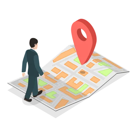 Man finding Business Location  Illustration