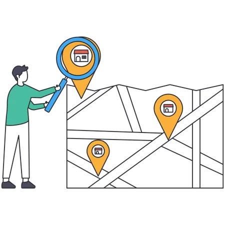 Man finding Business Locations  Illustration