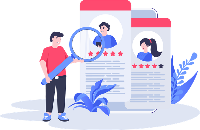 Man finding candidate profile  Illustration