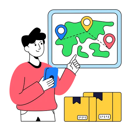 Man finding Cargo Location  Illustration