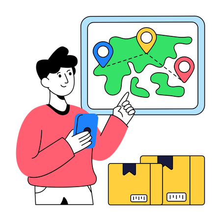 Man finding Cargo Location  Illustration