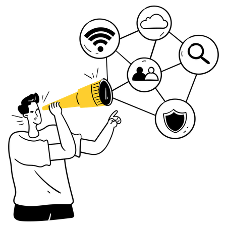 Man finding Digital Network Map  Illustration