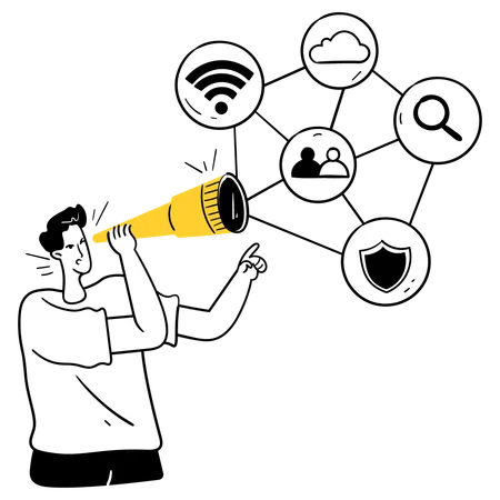 Man finding Digital Network Map  Illustration