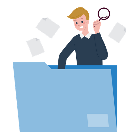 Man finding file in folder  Illustration