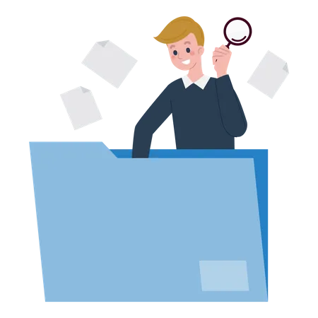 Man finding file in folder  Illustration