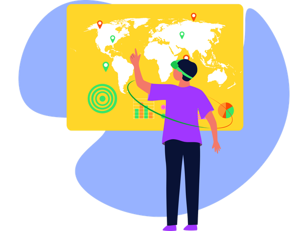 Man Finding Global Location Using Vr Technology  Illustration