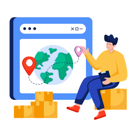 Man finding Global parcel location  Illustration