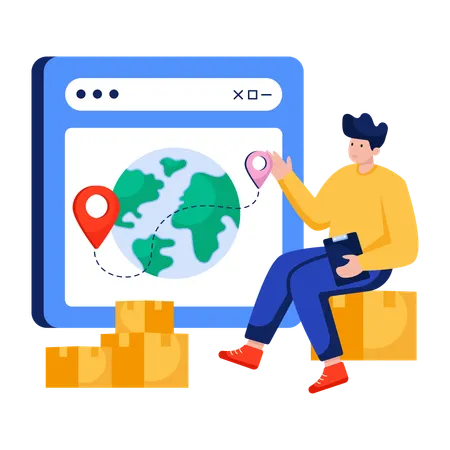 Man finding Global parcel location  Illustration