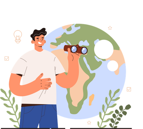 Man finding global vison using telescope  Illustration