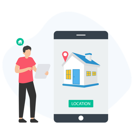 Man Finding House Location  Illustration