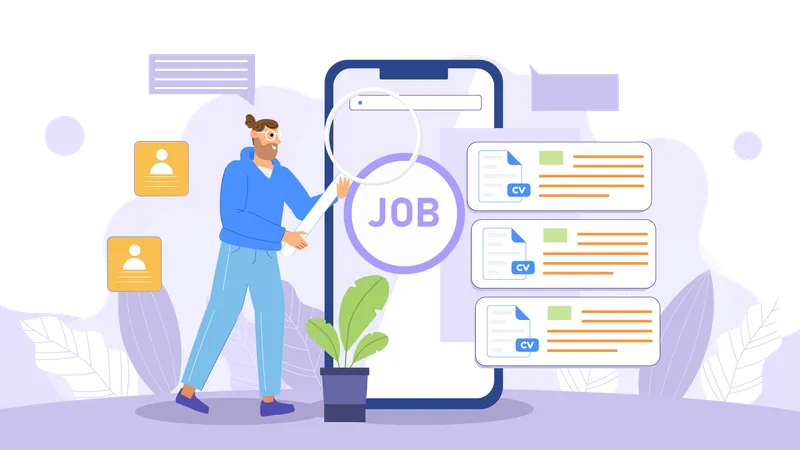 Man finding job on mobile  Illustration