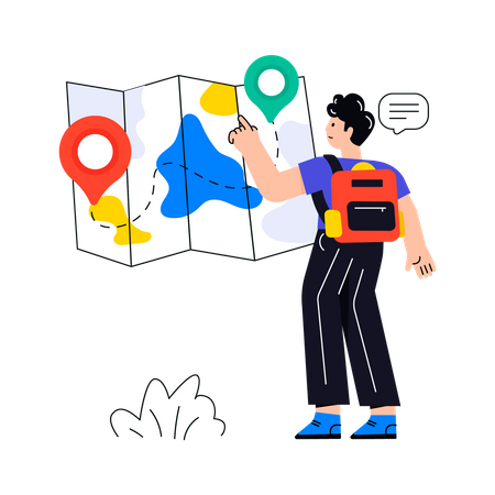 Man finding Location Map  Illustration