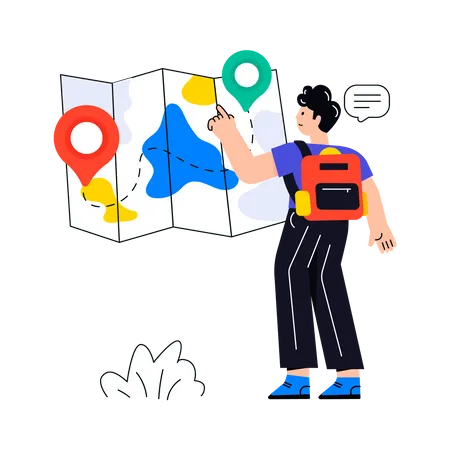 Man finding Location Map  Illustration