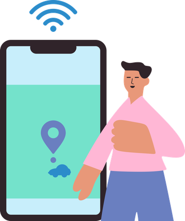 Man finding location of smart device via smartphone  Illustration