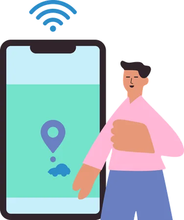 Man finding location of smart device via smartphone  Illustration