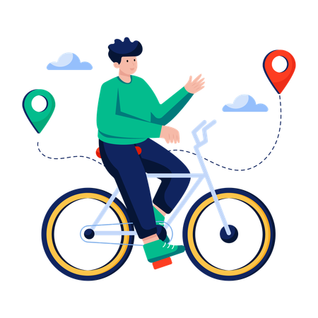 Man finding location on Cycle  Illustration