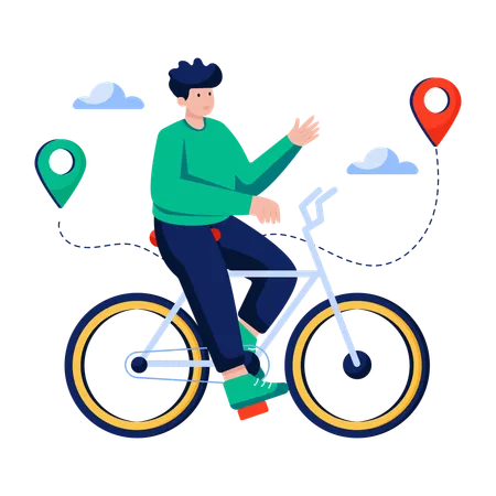 Man finding location on Cycle  Illustration