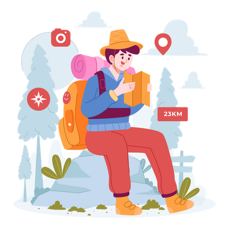 Man Finding location on map  Illustration