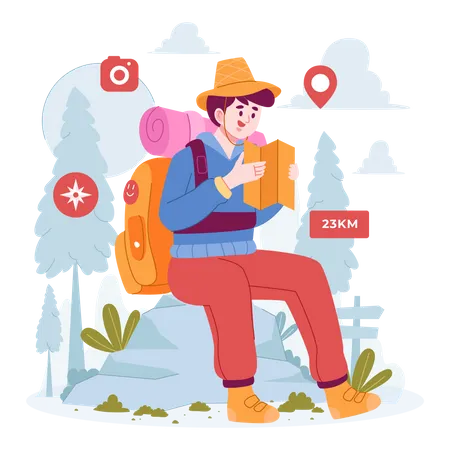 Man Finding location on map  Illustration