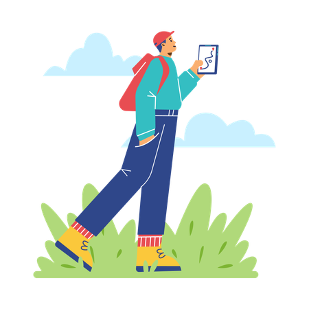 Man finding location on tablet  Illustration
