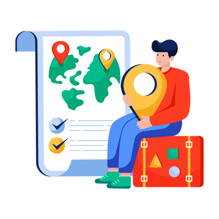 Man finding location on Travel map  Illustration