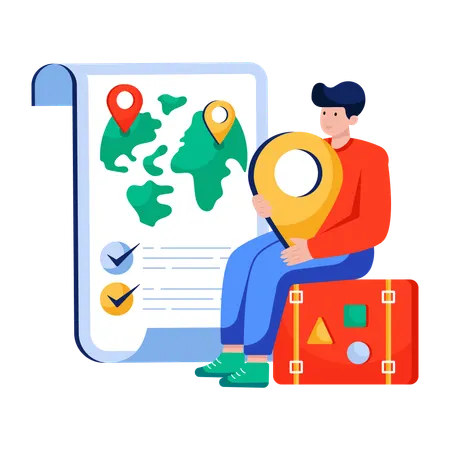 Man finding location on Travel map  Illustration