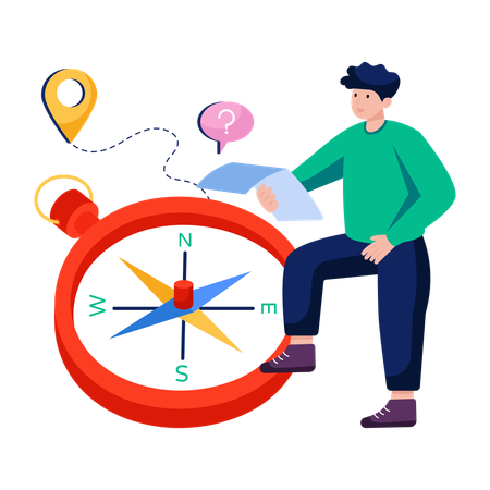 Man finding location through directional Compass  Illustration