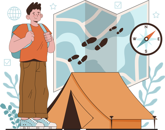 Man finding location while going for camping  Illustration