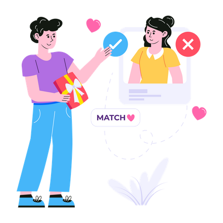 Man finding match on online dating platform Illustration