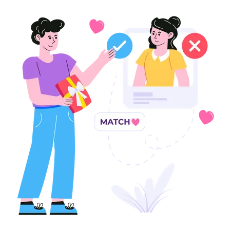Man finding match on online dating platform Illustration