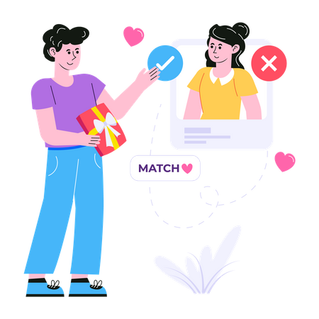 Man finding match on online dating platform  Illustration