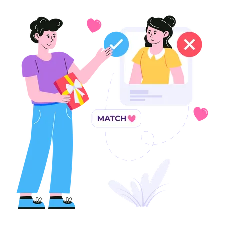 Man finding match on online dating platform  Illustration