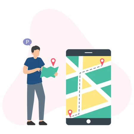 Man finding Mobile Location  Illustration